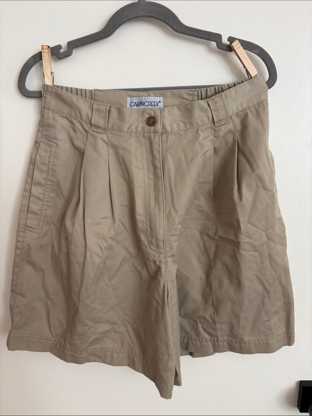 Cabin Creek Tan Pleated High-Waist Bermuda Shorts